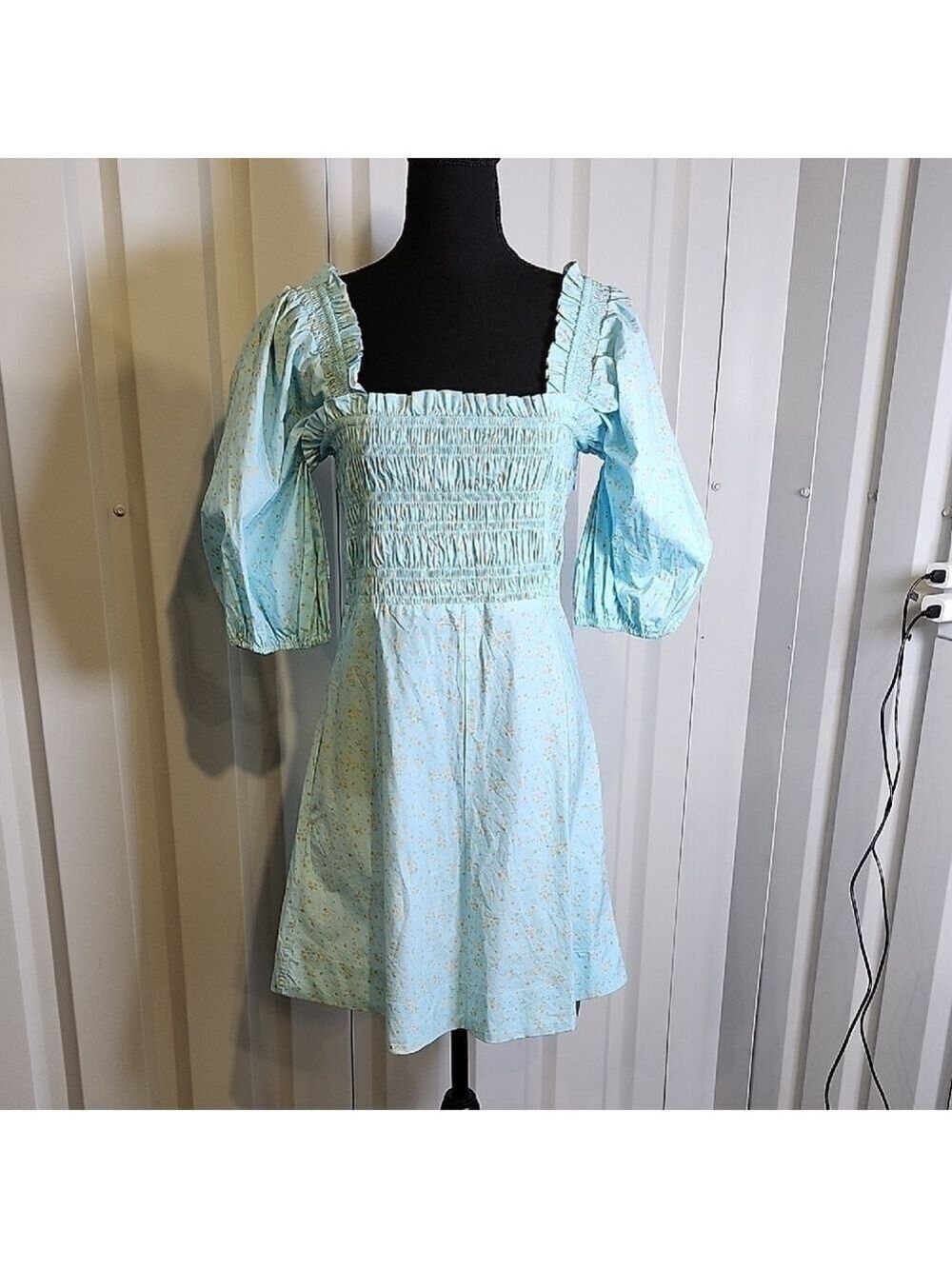 Ganni Shirred Floral-Print Organic Cotton-Poplin Mini Dress Size EU40 US 8/10